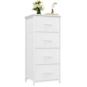 【Valentine's Day Gifts】Cupboards Cabinets Dresser for Bedroom, Storage Drawers, Fabric Storage Tower with 4 Drawers, Organizer Unit, with Wooden Top for Closet, Living Room