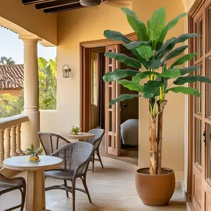 Artificial Banana Tree, 7 ft Faux Banana Tree with Grey Planter, Artificial Plants with 24 Faux Banana Leaves Plant for Home Office Decor