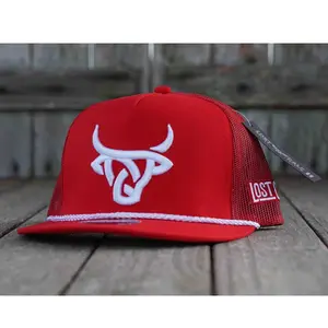 Lost Calf Unisex Rope Hat Flat Red Mesh Back Snapback Hats