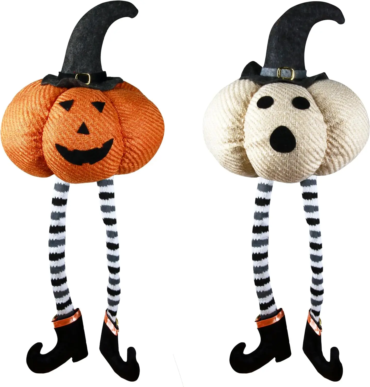 [Summer Sale Deals] 2 Pcs Halloween Decorations - 23" Stuffed Plushie Pumpkin Doll with Witch Hat and Black Boots for Home Party Table Decor