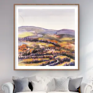 Begin Home Decor C1FM48482X4V4Y 48 x 48 in. Beautiful Hills - Framed Matted Print Wall Art for Bedroom Decor