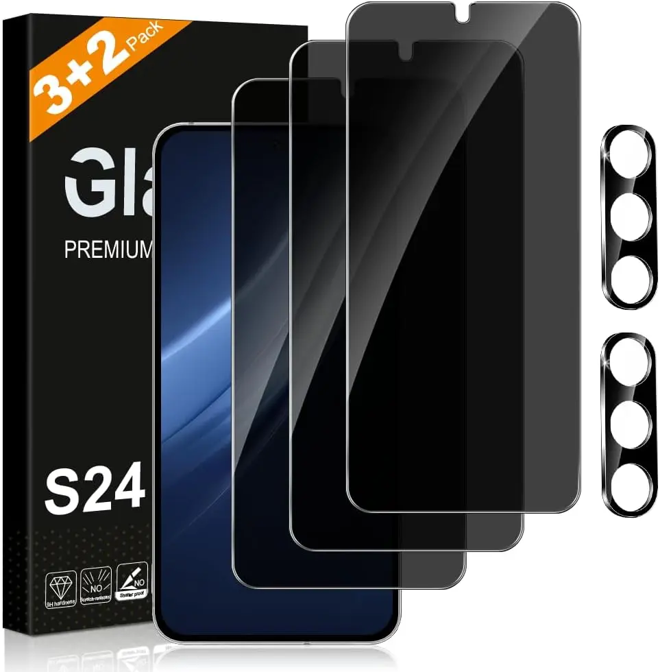 [3+2 Pack ］Galaxy S24 Plus Privacy Screen Protector And Camera Lens Protection,Anti-Spy Tempered Glass, Full Coverage, Fingerprint Unlock, Free of