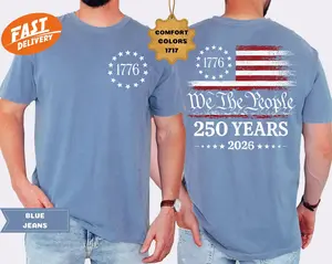 Comfort Colors 250th Anniversary T-Shirt, Patriotic USA Flag Tee, 4th of July Gift