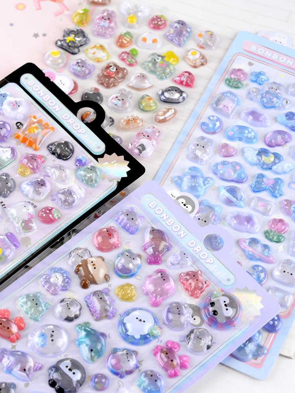Stickers Selectable 3D Puffy Carton Animal Sticker Random Design Cute 3D Sticker Room Decor DIY Decorative Decal for Phone Case Water Cup Supplies Cellphone Smartphone Screen Protector Casing Cover Shockproof Protection Mini Protective Scrapbooks Fun Kids