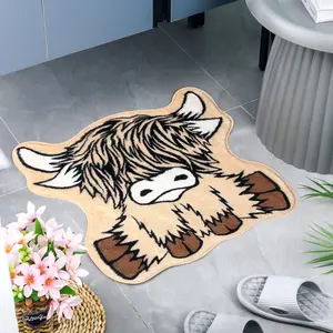 1 piece Highland cow carpet, Highland cow pattern plush bathroom mat, soft and comfortable fluffy carpet, furry carpet gift, room home decoration bedside mat, suitable for living room bedroom kitchen area bedside living room cloakroom, Animal Print Rug