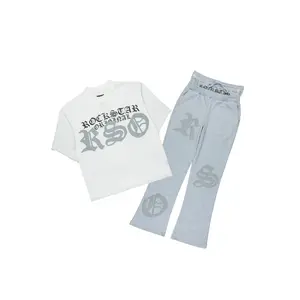 Burke Heather Grey Chenille Patch Boxy Tee/Double Waistband Pant Track Set
