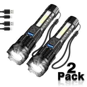 2-Pack Zoomable LED Tactical Lights, 7 Modes COB Side Light, IPX6 Waterproof, USB-C Fast Charging for Camping, Emergency Blackout