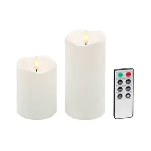 Wonder Fonder Outdoor IP44 Waterproof Flameless Candles 2-Pack 2400+ Hrs Runtime Realistic Twinkling LED Cylindrical Plastic Candles with Remote Control Loop Timer for Patio Gardens and Home Décor White 3"x4"/6"