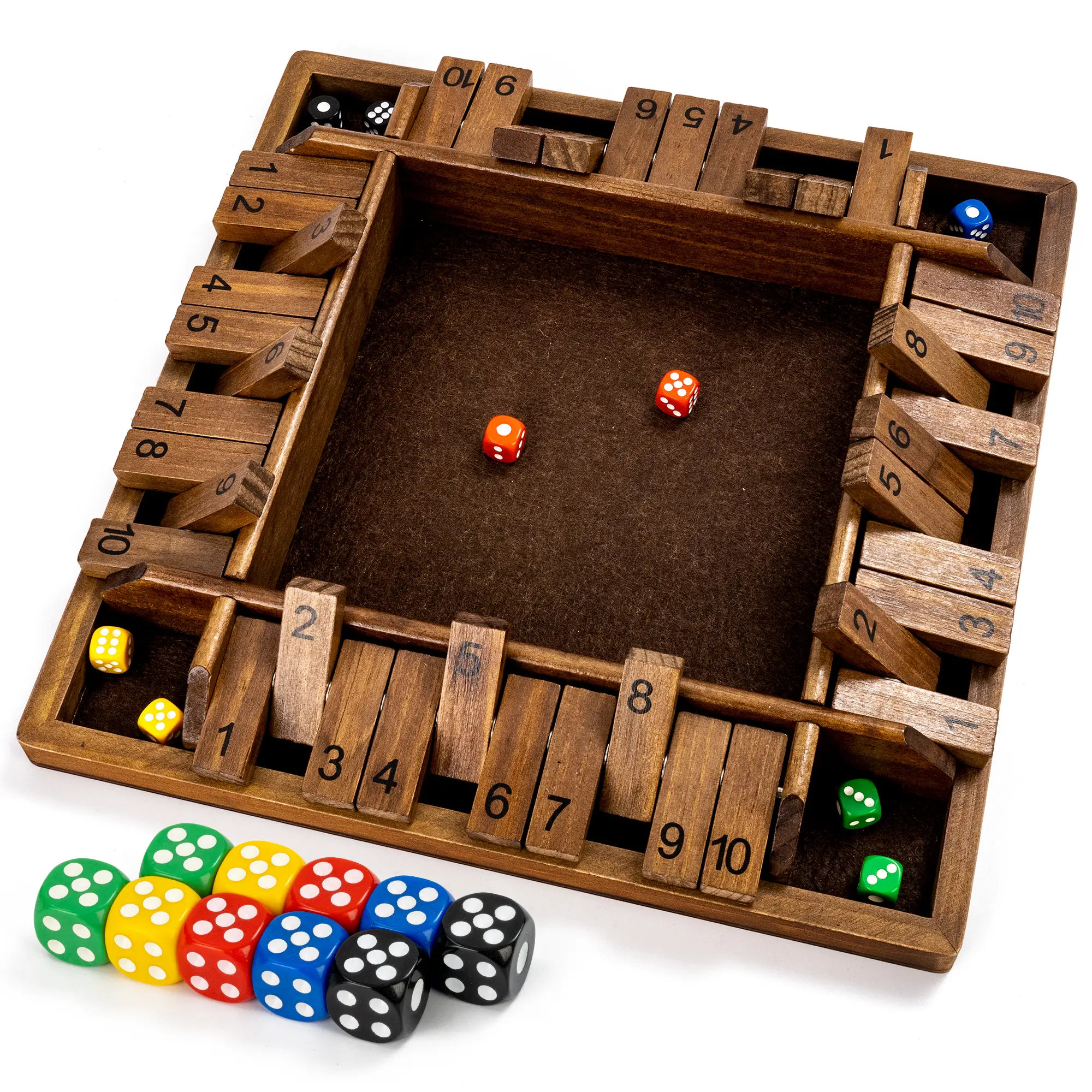 ropoda Shut The Box Dice Board Game (2-4 Players) for Kids & Adults [4 Sided Large Wooden Board Game, 8 Dice + Shut-The-Box Rules] Smart Game for Lear