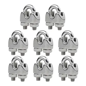 8 Pcs 1/8 Inches M3 Stainless Steel Alloy Two-Way Wire Rope Cable Clip Clamp Sliver, Suitable for 1/8 Inch Wire Rope, Ideal for Picture Hanging and Lighting Cable