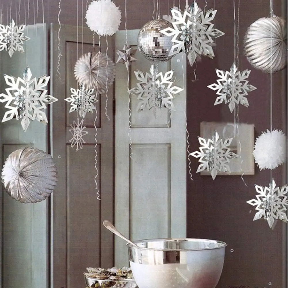 24Pcs Snowflake Christmas Hanging Party Decor Supplies - 12 PCS 3D Silver Snowflakes & 12PCS 3D White Paper Snowflakes Garland Ornaments Decoration