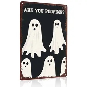 Are You Pooping Ghost 12x8 Inch Aluminum Metal Sign - Funny Halloween Bathroom Wall Decor for Home, Haunted House, Party Restroom - Retro Tin Sign Gift for Halloween Lovers & Spooky Fans