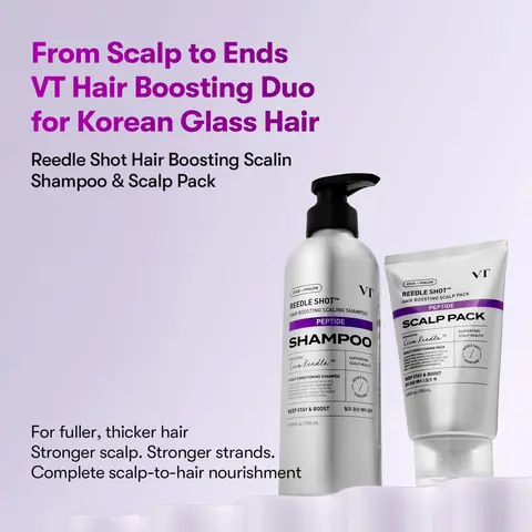 [VT COSMETICS] Hair Boosting Shampoo & Scalp Pack Duo with Peptide, Biotin, Reedle Shot & Liquid Microneedling | Hair Thickening, Scalp Care, Root Care, Oily Scalp & Flaky Scalp Care | Shampoo & Scalp Treatment | Korean Haircare