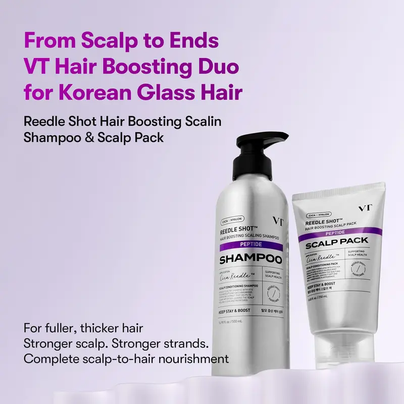 [VT COSMETICS] Hair Boosting Shampoo & Scalp Pack Duo with Peptide, Biotin, Reedle Shot & Liquid Microneedling | Hair Thickening, Scalp Care, Root Care, Oily Scalp & Flaky Scalp Care | Shampoo & Scalp Treatment | Korean Haircare