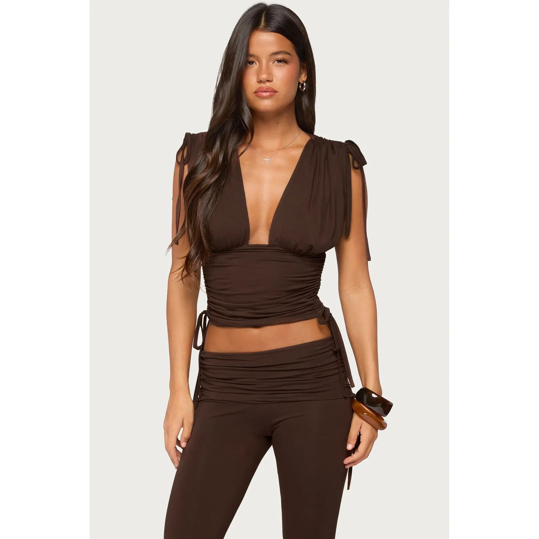 Bardi Drawstring Ruched Flutter Top