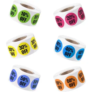 6 Rolls/3000 PCS Percent Off Stickers,1'' 10 to 60 Percent Discount Stickers Labels,Adhesive Discount Labels for Shop,Circle Sale Tags Sale Stickers for Retail Store Clearance