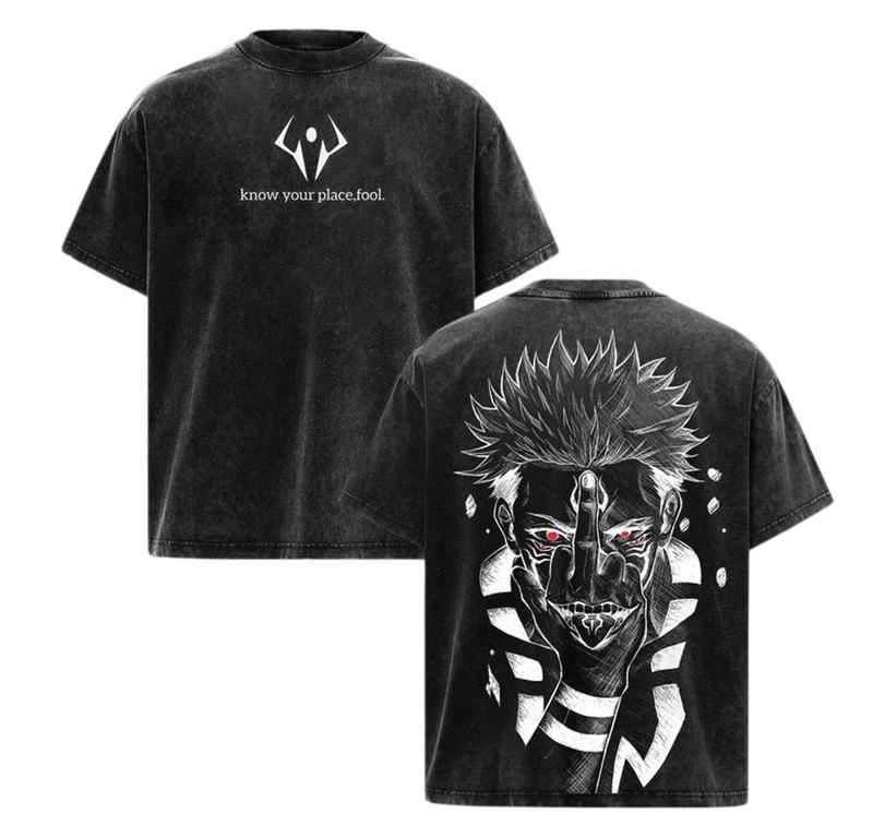 Ryomen Sukuna Jujutsu Kaisen Washed Shirt Anime Oversized Vintage Graphic Tee Heavy Cotton Top Streetwear Menswear JJK Dress Love 0Y