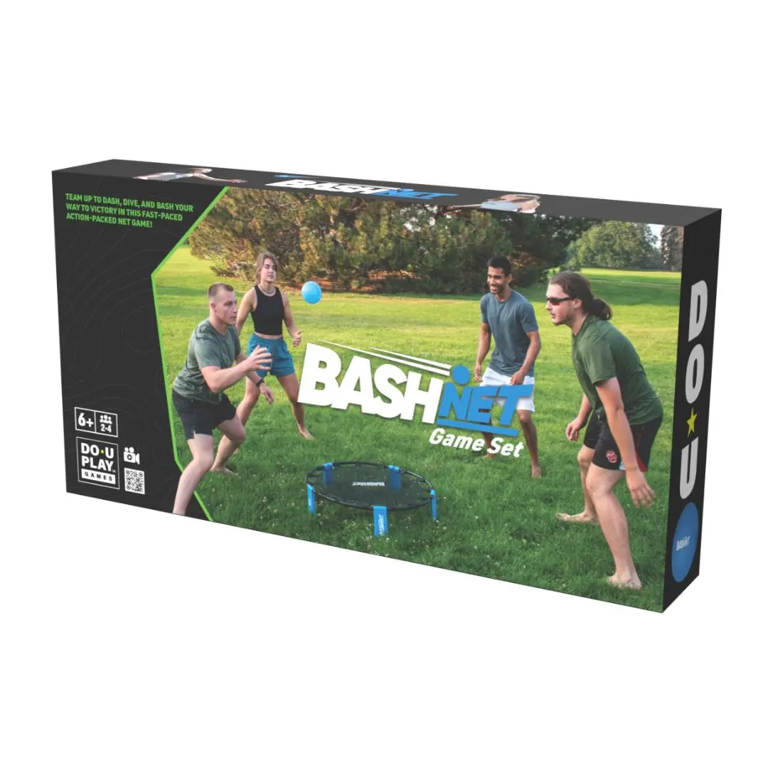 Bash-Net 2 vs 2 Volleyball Game Set - Portable Sports Toy with 1 Larger Training Bouncy Toy Ball, 360-Degree Play, 25% Higher Bounce, Large Carry Bag, for Players of All Ages