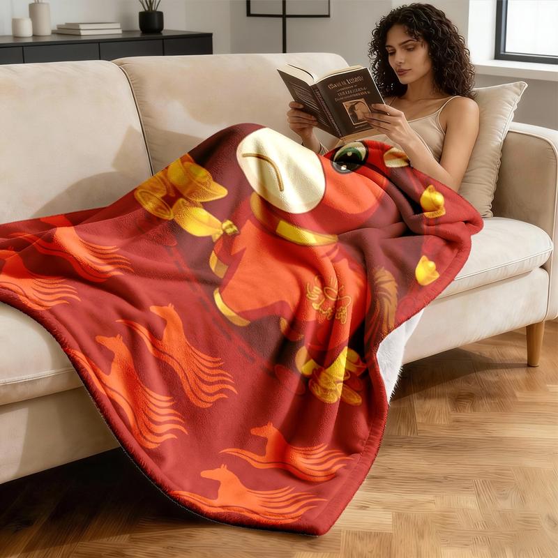 Cute Bitter Horse Theme Flannel Blanket, Large Size, Soft Lightweight Warm, Perfect for Bed Sofa Office Camping Travel Gift