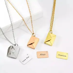 custom envelope confession necklace, engraved love letter pendant necklace, envelope pendant necklace, couple jewelry, Valentine's Day