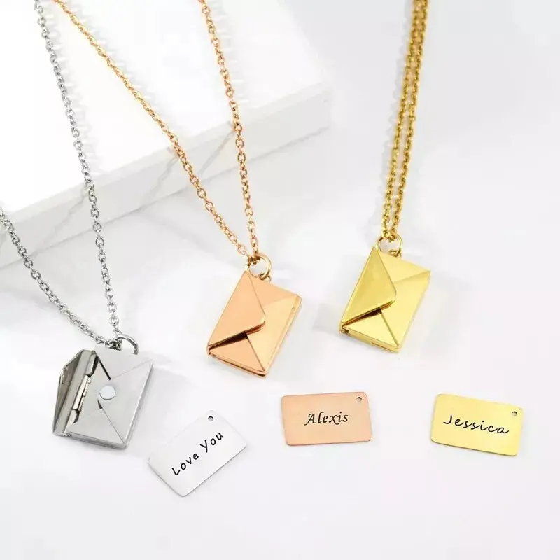 custom envelope confession necklace, engraved love letter pendant necklace, envelope pendant necklace, couple jewelry, Valentine's Day