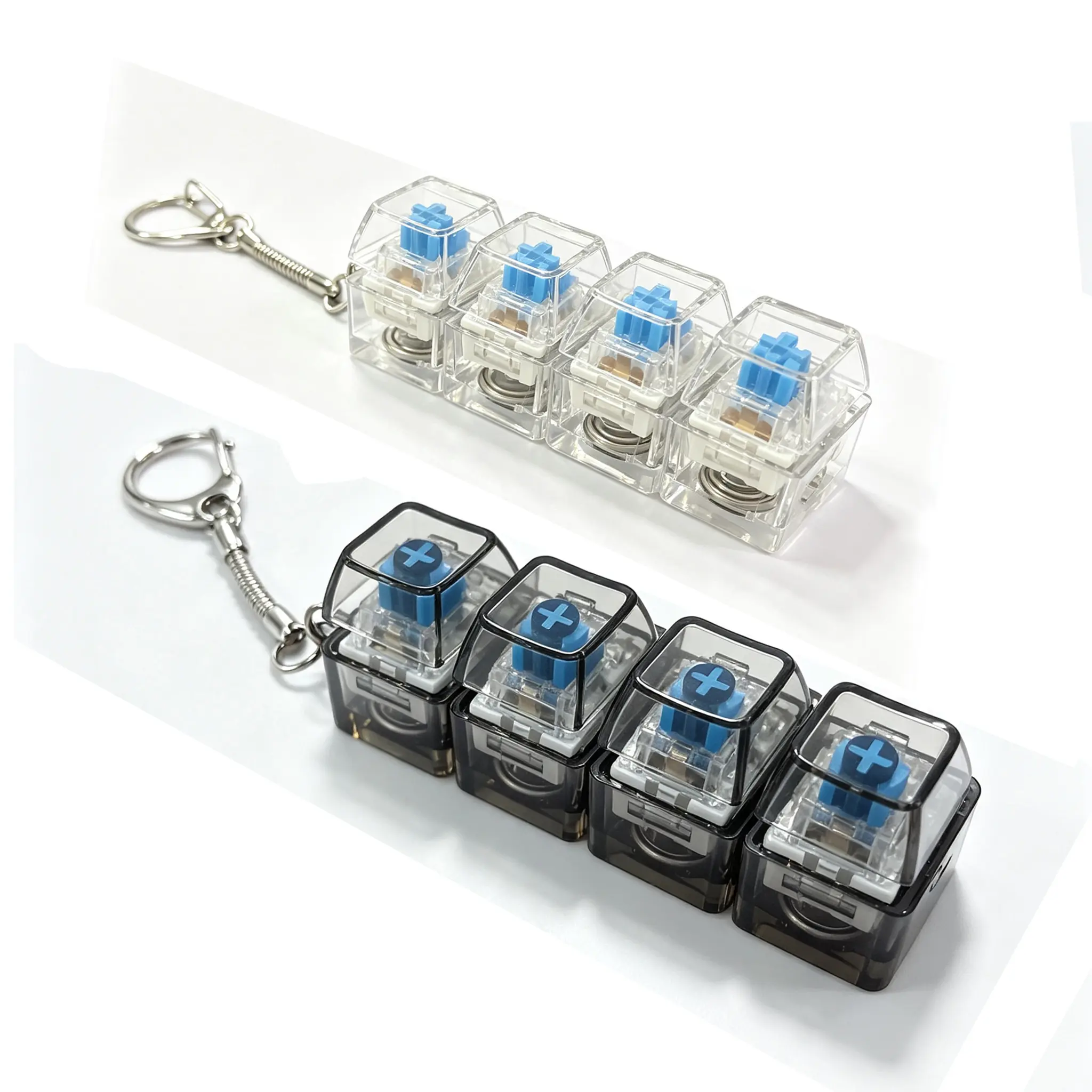 2 Pack Mechanical Keyboard Fidget Toy Keychain with LED Lights, Clicky Switch Stress Relief Key Clicker for Anxiety Relief, Transparent Keycap Sensory Fidget Gadget, Portable Gift for Adults