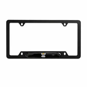 Skull Cartoon License Plate Frame Black Stainless Steel Car Tag Holder Anime Style Durable Auto Accessory