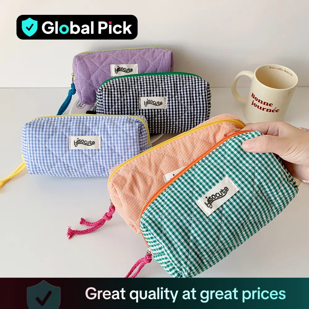 Gingham Pattern Pencil Case, 1 Count Zipper Pencil Bag, Stationery Storage Bag for Home School, Zipper Makeup Bag, Cosmetic Bag, Travel Toiletry Bag