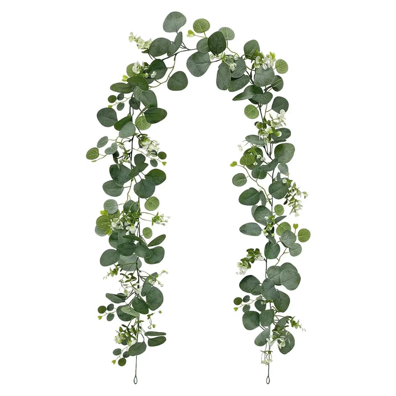 （5 pack）5.9FT Artificial Eucalyptus Garland with White Flowers, Faux Greenery Vines for Wedding Arch, Bridal Shower, Boho Party & Home Decor