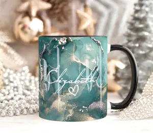 Aqua Marble 11oz Accent Coffee Mug, Personalised Mug, Custom Name Cup, Coffee Tea Cup Gift For Her, Valentines Gift For Her Him, Sister Mum Birthday Gift