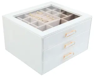 BOOVO 3-Tier Large Jewelry Box Organizer with Transparent Lid, Anti-Tarnish Velvet Lining Jewelry Case, High-End PU Leather Vanity Storage, Light Luxury Gift for Her