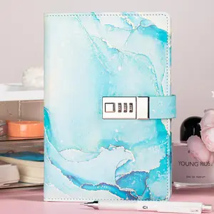 Marble Pattern Password Notebook with Lock, 1/2/3 Counts Creative Planner Notebook, Stationery Supplies for Home School Office