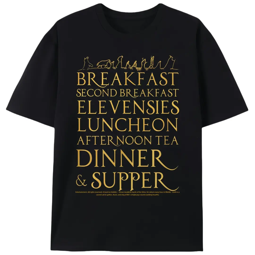 Summer Sale Women Cotton Graphic Tee, Lord of The Rings Hobbit Meal List Printed Fitted Shortsleeve Casual Tops, Fabric, Knit, Valentines Day, Lord Of Rings, Customizable, Do Not Dry Clean, H Type