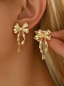 Bow Design Stud Earrings, Elegant Jewelry for Women for Party, Daily Clothing Decor, Trendy All-match & Exquisite Jewelry for Birthday Gift, Personalized Fashion Earrings, Dangle Earrings