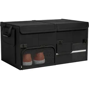 Foldable Car Trunk Organizer with Multi-Compartment – Expandable 30-60L Storage Bin, Side Mesh Pockets, Waterproof 600D Oxford Cloth, Car Accessories for SUV/Truck/Sedan, Black, 23.6"x1