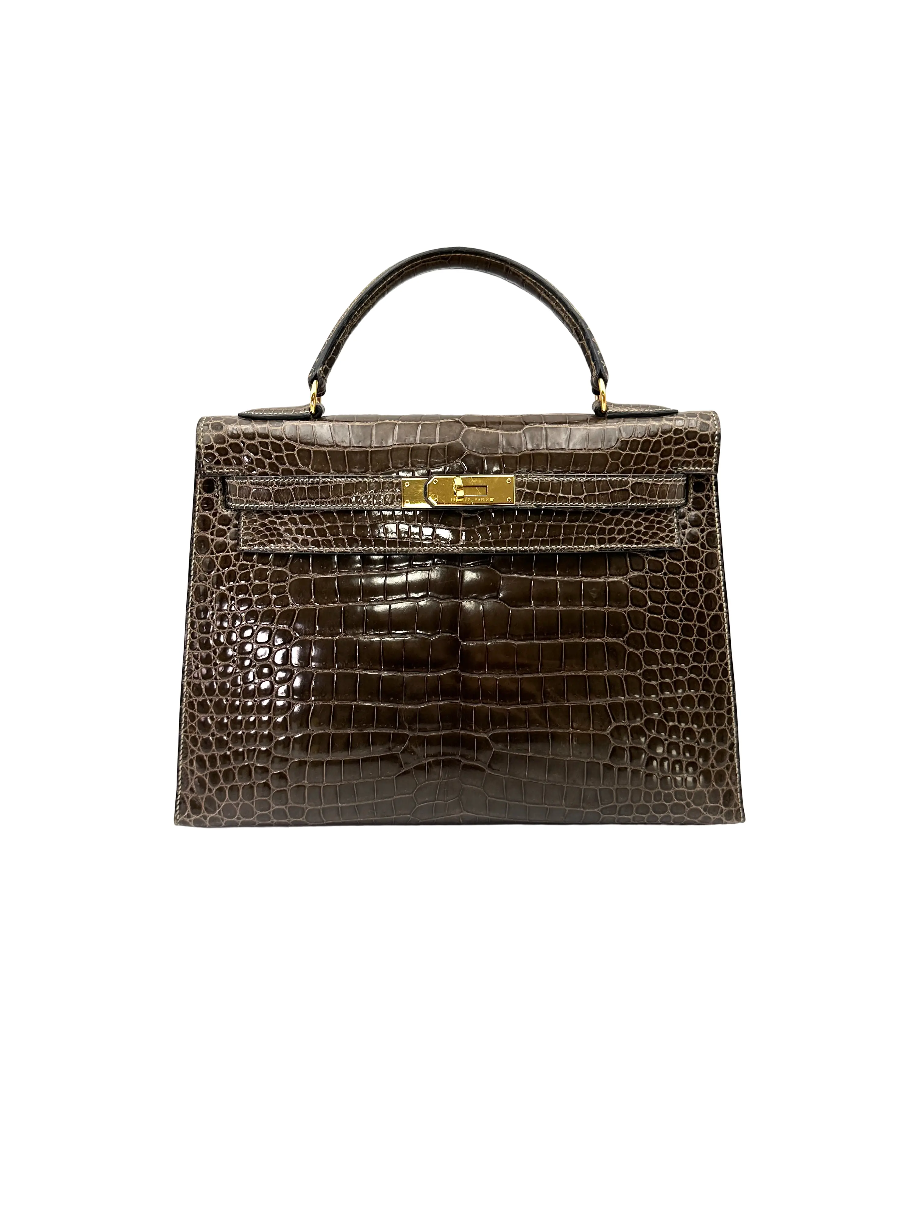 Pre-owned HERMÈS Leather Shoulder Bags Vintage Kelly 32 Sellier Shinny Handle Bag With Gold Hardware 1993 HR184SA