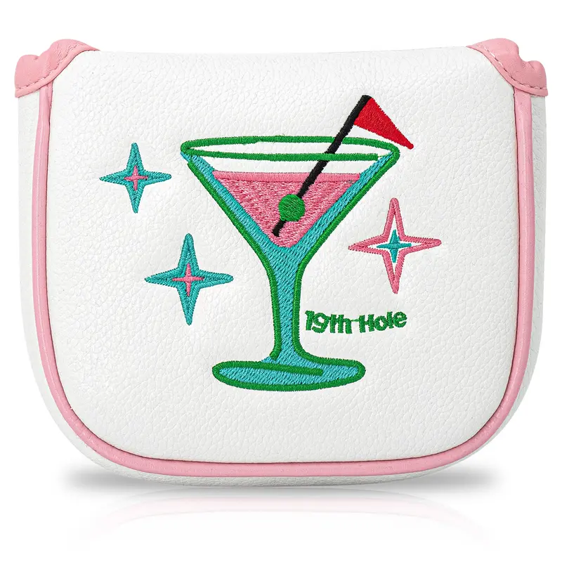 Golf Putter Headcover with Cool Embroidered Martini Glass, Stars & 19th Hole Design, Fluorescent & Trim, Golf Gift Accessory for Women, Golf Item