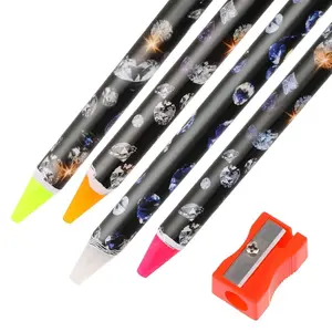 4 Pack Rhinestone Picker Tool Adhesive Resin Picker Pencil Nail Point Drill Pen Dotting Wax Pencil Gem Pick up Tools for Nail Art DIY with Pencil Sharpener
