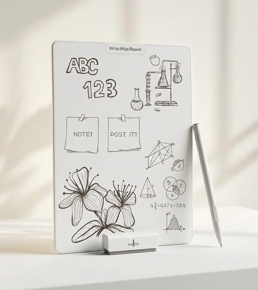 Naida Magnetic Drawing Board, Erasable Doodle Pad for Kids, Silver Gray with White Frame, Write Wipe Repeat Design