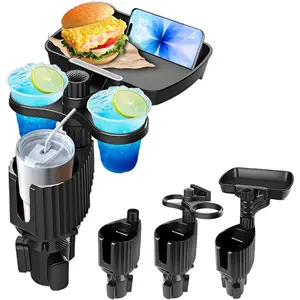 Car Cup Holder Tray - 4-in-1 Universal Car Cup Holder Expander with Snack Table and 3 Drink Mount for Automotive Road Trip, Driver and Front Passenger Organizer for Trucks, SUVs, Minivans