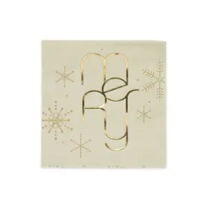 Merry Snowflake Winter Cocktail Napkins / 50 Christmas Napkins / Gold Foil Holiday Design / Company Christmas Party Supplies