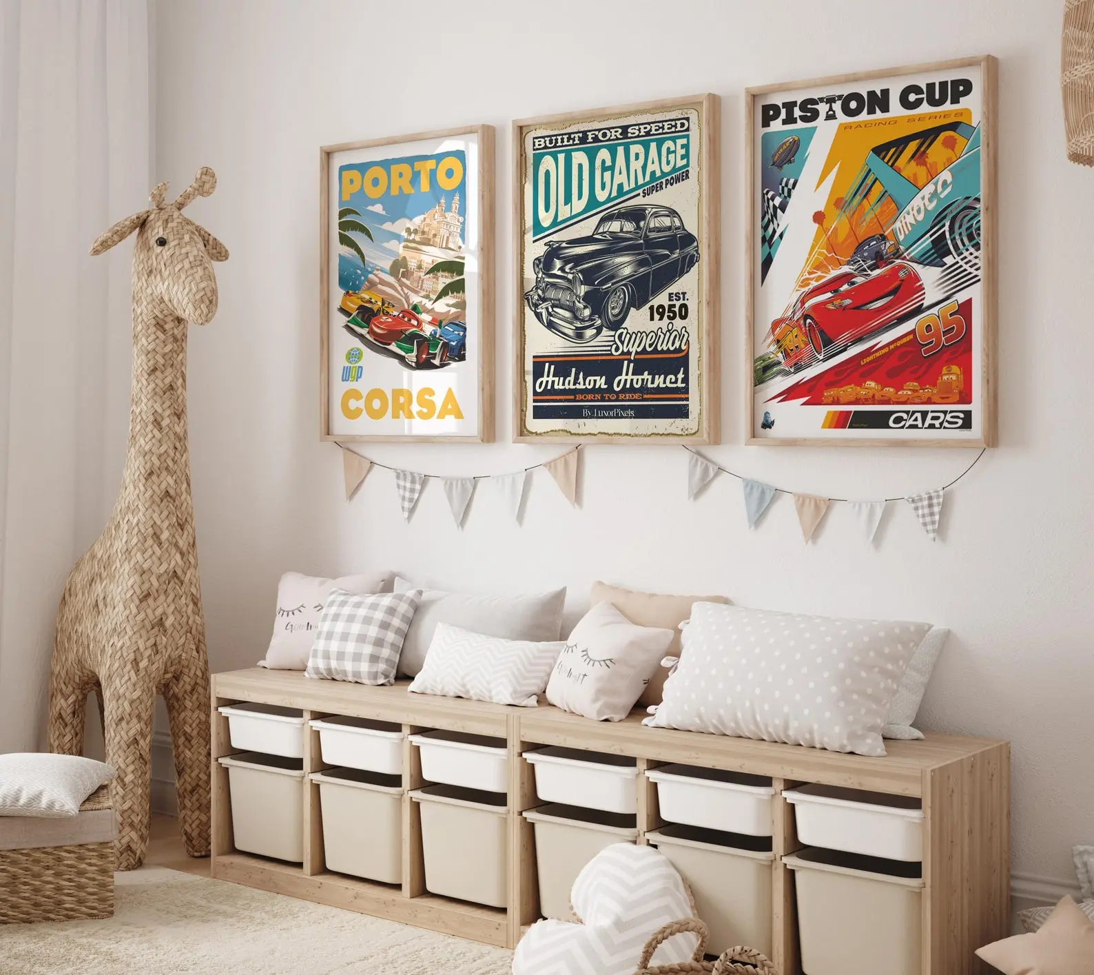 Set of 3 Movie Poster - Cars Movie Poster - Piston Cup - Disneyland Home - Piston Cup - Lightning Radiator Springs Poster