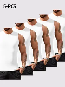 Men's Sleeveless T-Shirt 5-Piece Set for Gym and Running, Breathable Comfortable Fabric, Unisex Fitted Sports Tank Tops Vests for Casual Wear
