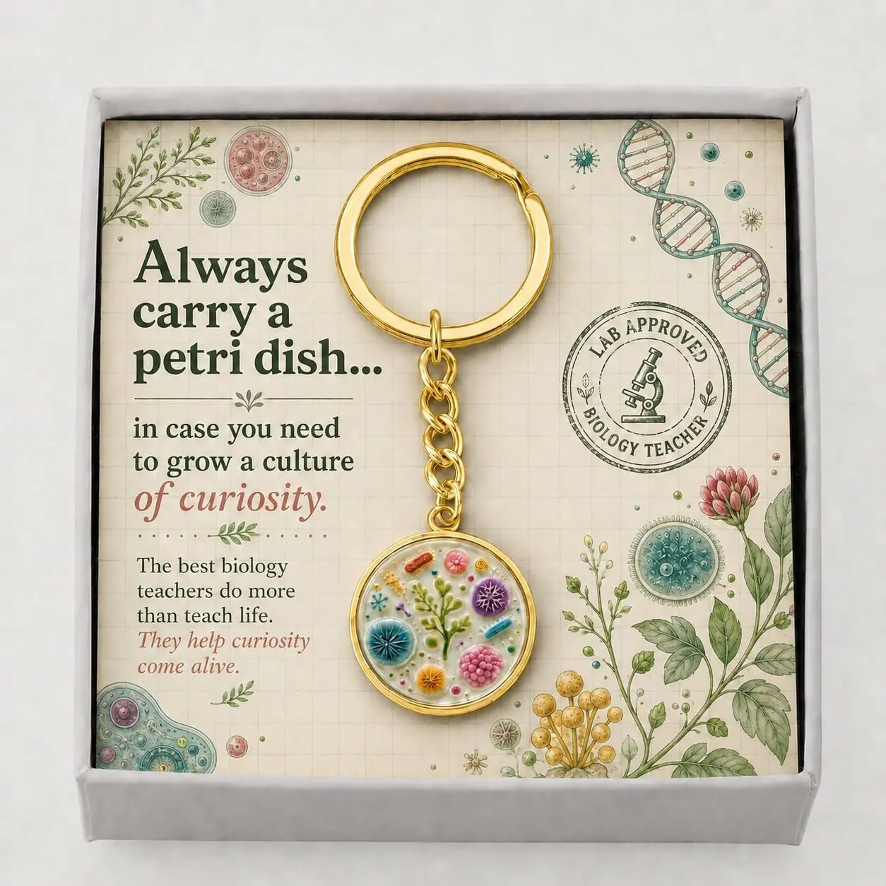 Personalized Biology Teacher Keychain - Custom Image, Biology-Inspired Fashion Accessory for Teacher Appreciation, Microbiologists' Birthday Gift