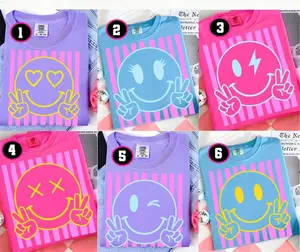 Custom Trendy Smiley Face Shirt Comfort Colors, Summer Smiley Face Striped T-Shirt, Sunshine Shirt, Beach Life Shirt, Summer Vibes Tee, Y2K Colorful Happy Face Tee