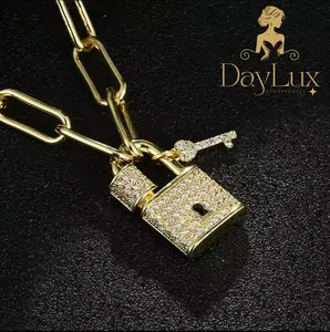 18K Gold-Plated Lock and Key Necklace with Stones