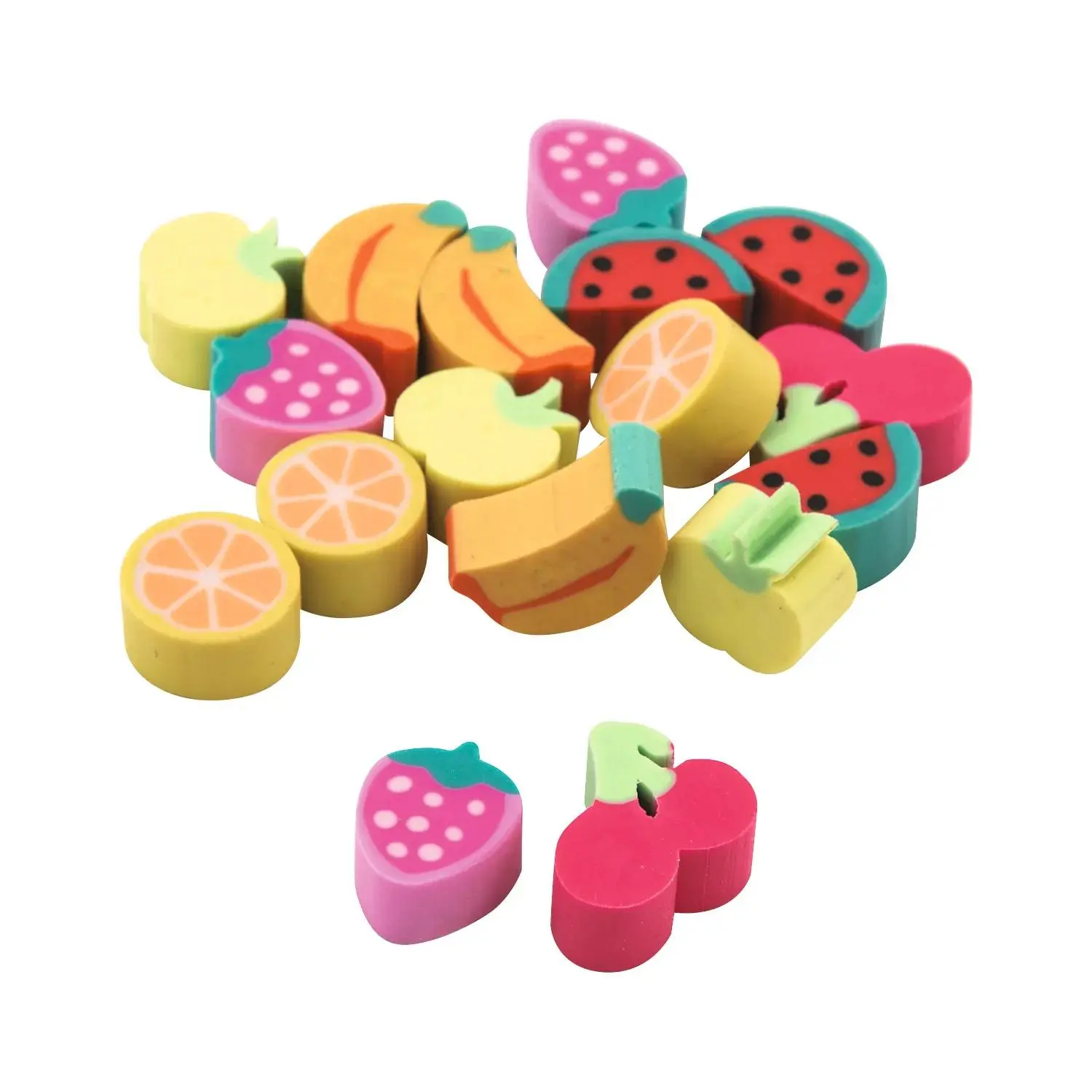 3/4" Bulk 300 Pc. Mini Fruit-Shaped Multicolor Rubber Erasers