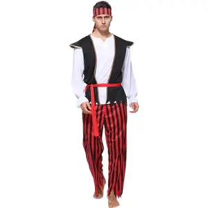 Wizland Adult Men Pirate Costume Sea Captain Adult Halloween Costumes Men's Pirate Outfit for Dress Up Party S,M,L,XL,Plus