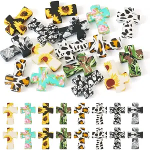 16 count  Cross Focal Beads for Pens Printed Cross Shaped  Beads Easter Characters  Rubber Bead for Beaded Pen  Making