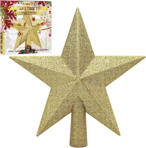 Glitter Christmas Tree Topper Shatter-Proof Christmas Tree Decoration Treetop for Holiday Ornament or Home Decor (Gold, 6 Inch)
